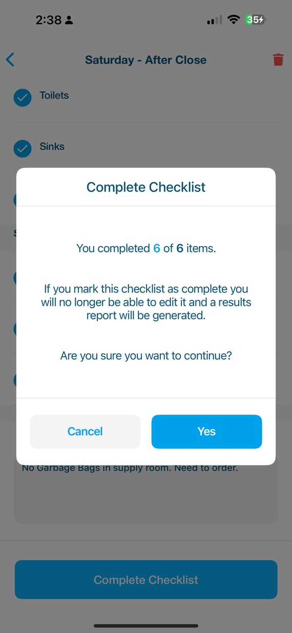 Complete checklist- cleaner